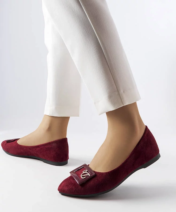 Bordowe balerinki zdobione cyrkoniami Fleming