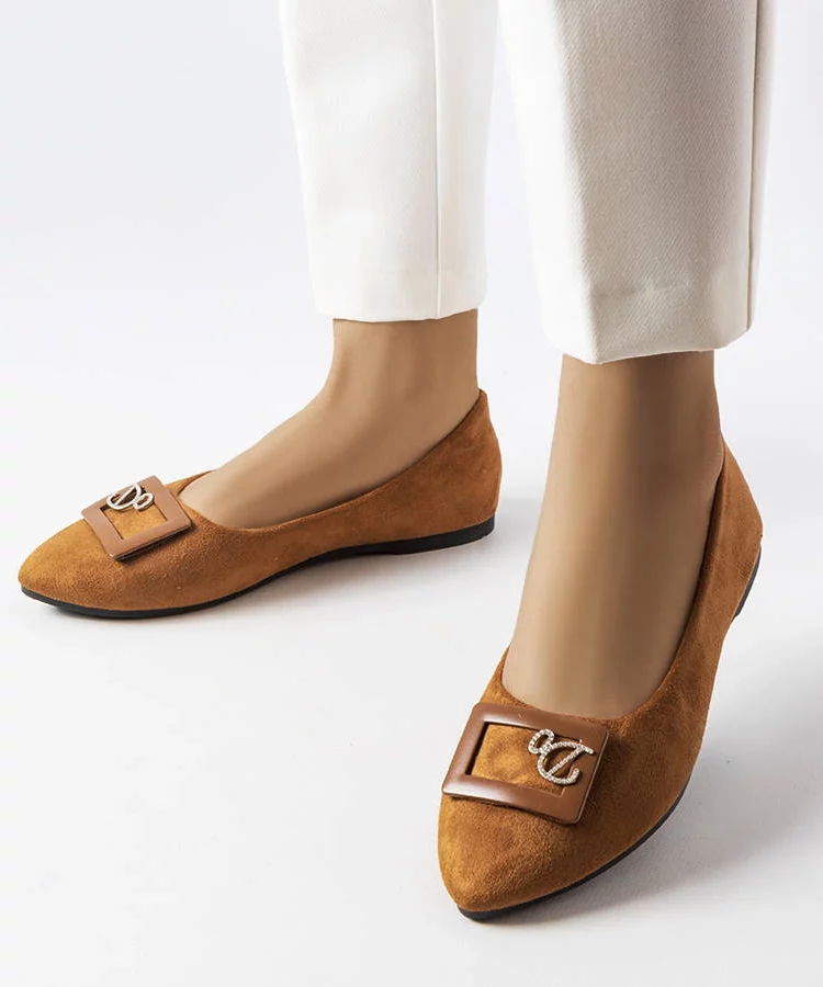 Brązowe balerinki zdobione cyrkoniami Fleming