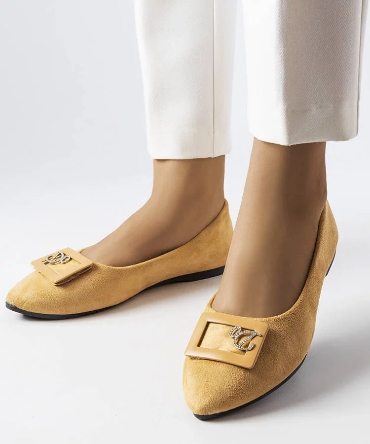 Beżowe balerinki zdobione cyrkoniami Fleming