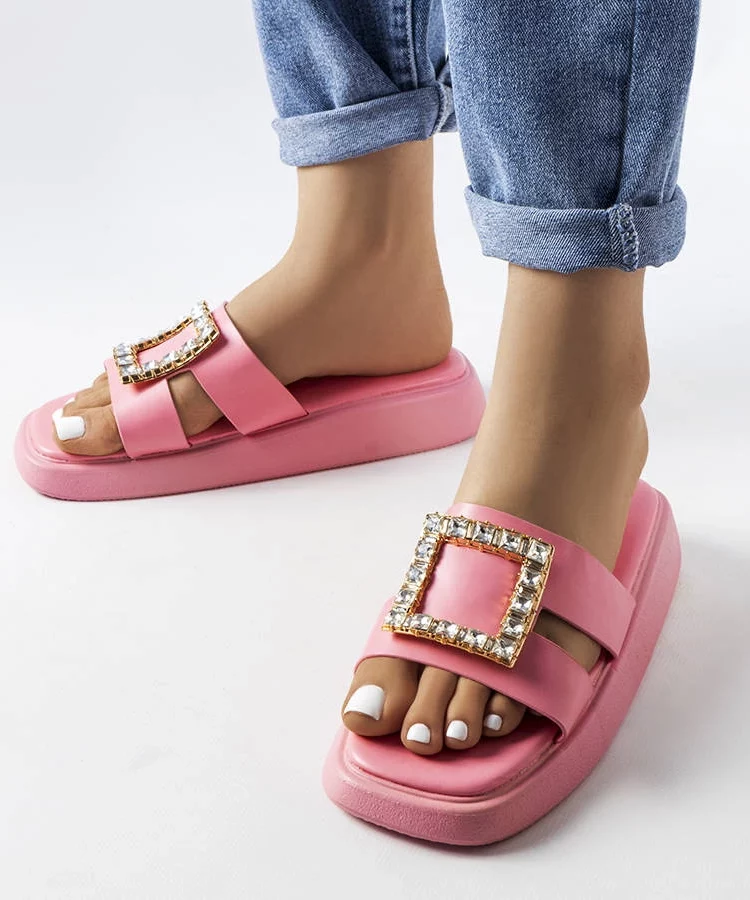 Różowe klapki z cyrkoniami Fusberta