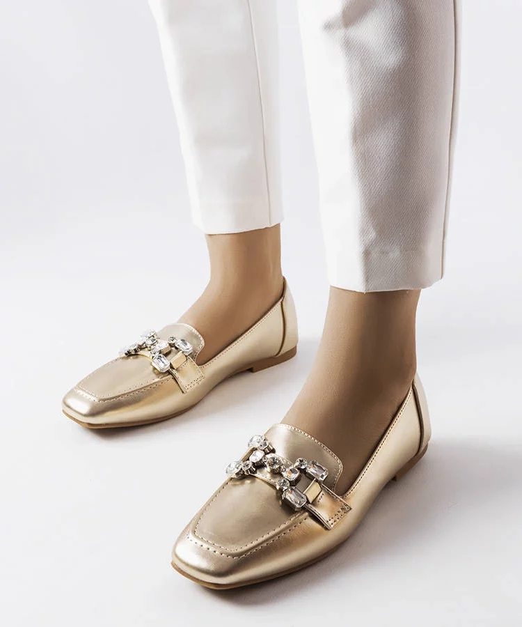 Złote mokasyny z cyrkoniami Marechal