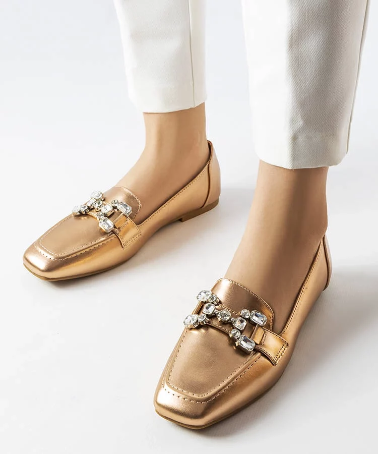 Różowo-złote mokasyny z cyrkoniami Marechal