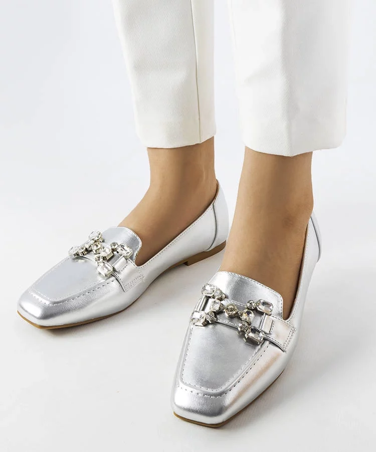 Srebrne mokasyny z cyrkoniami Marechal