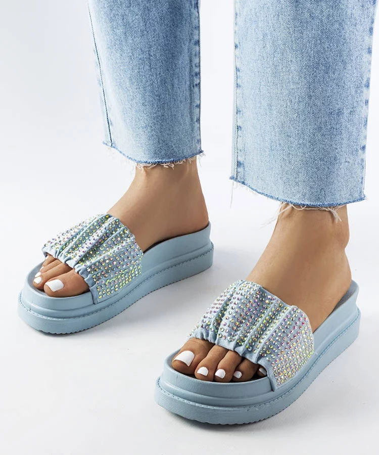 Niebieskie klapki damskie z cyrkoniami Franet