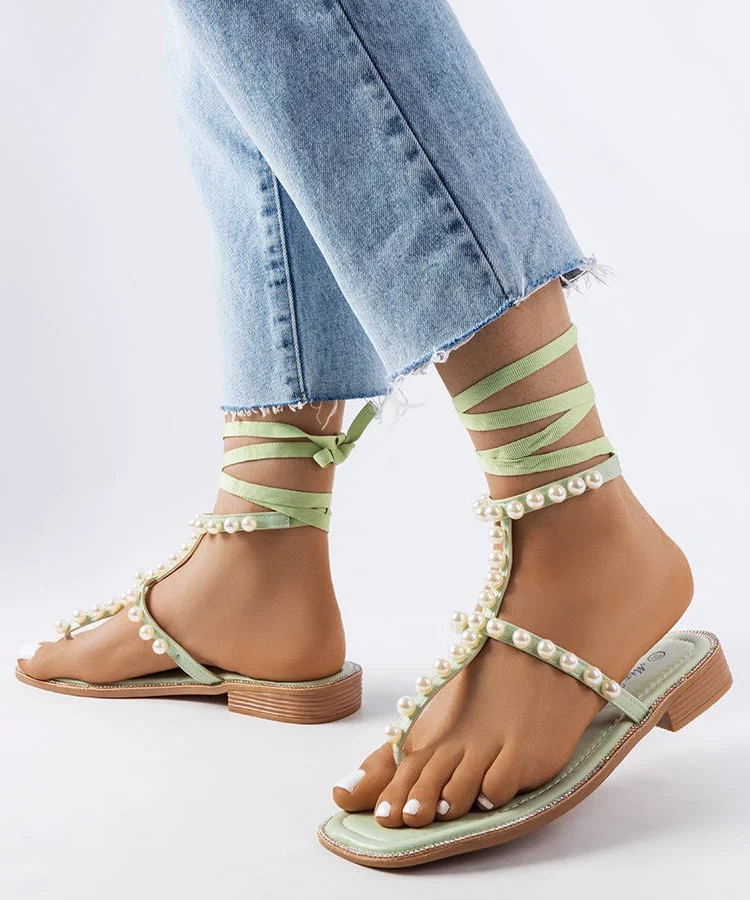Zielone sandałki z perełkami Graystone