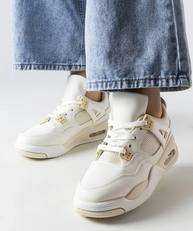 Beżowe sneakersy z łączonych materiałów Malas