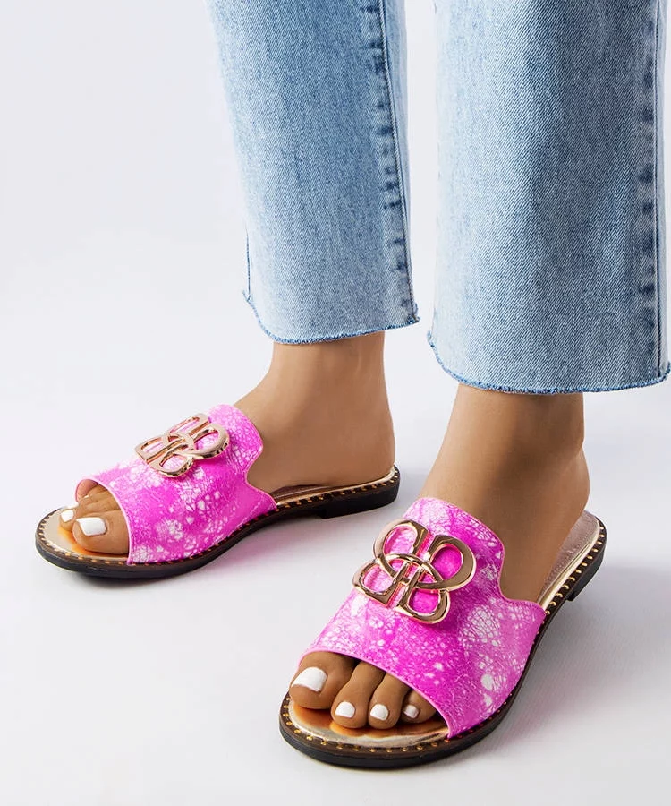 Różowe klapki damskie ze klamrą Lea