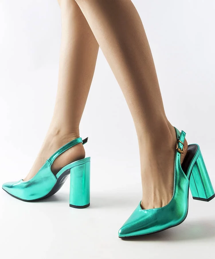 Zielone czółenka z odkrytą piętą Wechsler