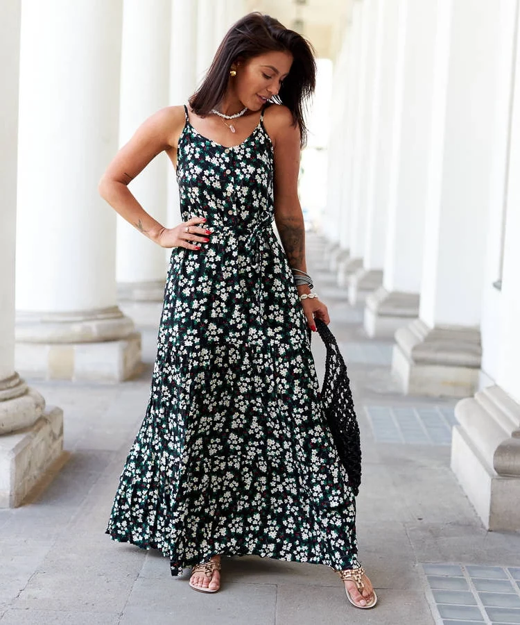 Czarna sukienka w kwiatki Camnago