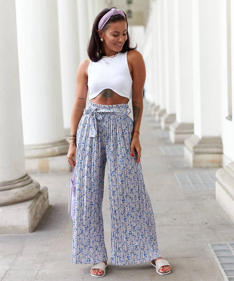 Niebeskie szerokie plisowane spodnie Pietro