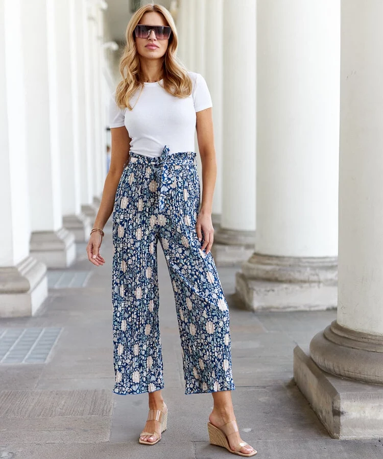 Niebieskie plisowane spodnie Macognano