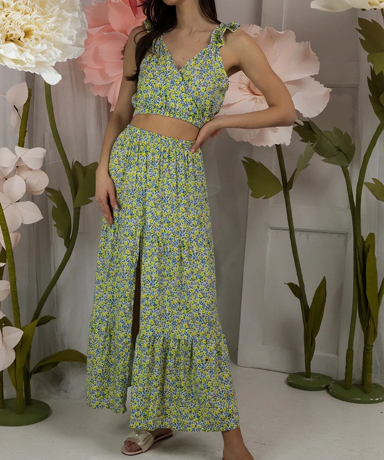 Żółty komplet z topem i spódnicą Alvisa