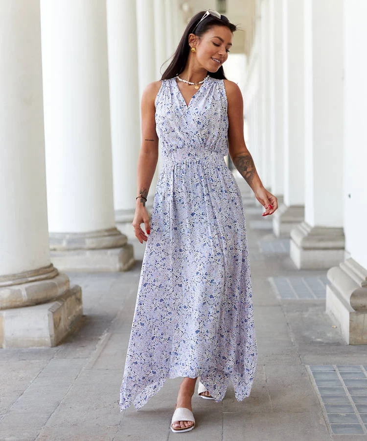 Fioletowa sukienka w kwiatki Napolitano