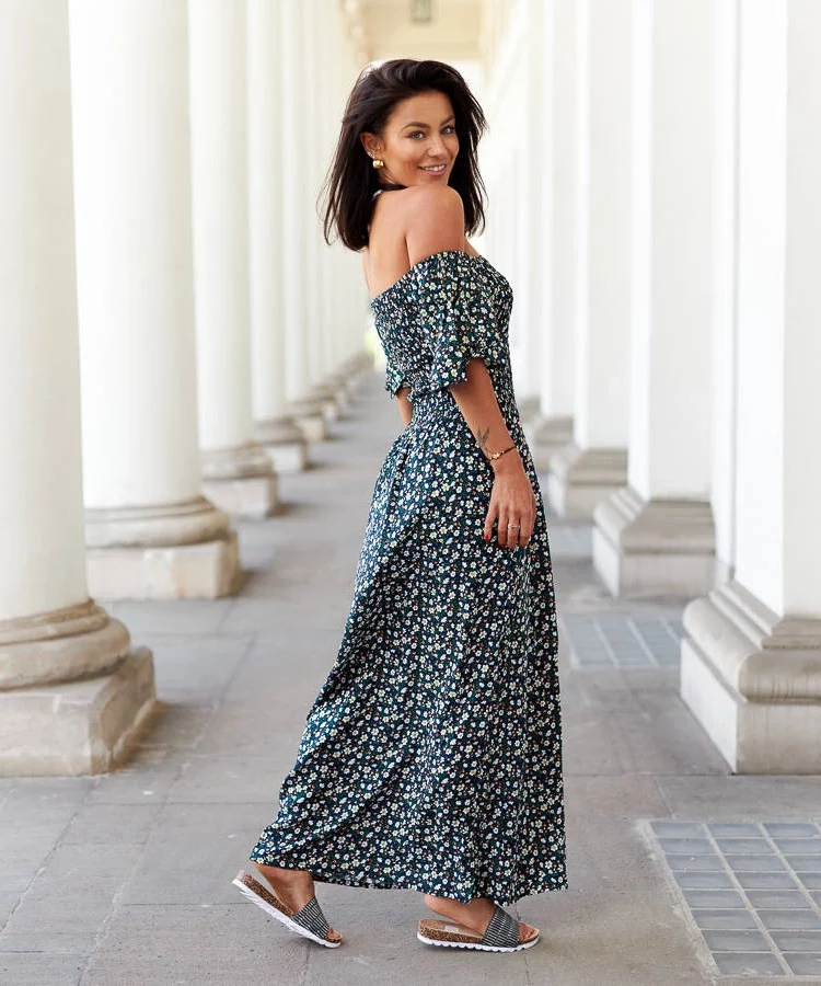 Czarna sukienka maxi w kwiatki Marcello