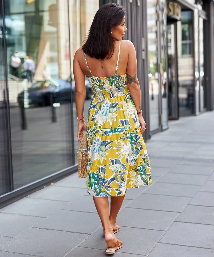 Żółta sukienka mini w kwiaty Brugnetto