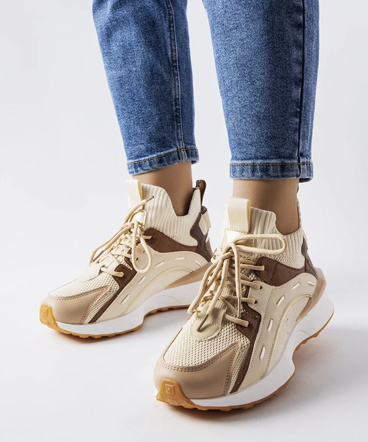 Beżowe sportowe sneakersy materiałowe Begins
