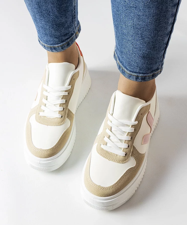Białe sneakersy z różową wstawką Plouffe
