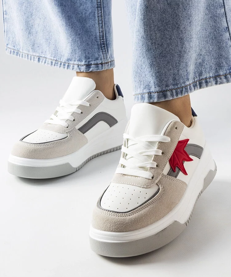 Białe sneakersy z eko zamszową wstawką Kollins