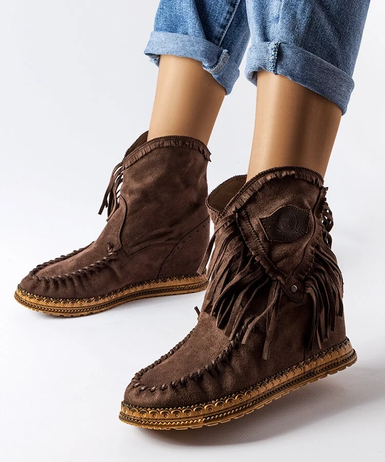 Brązowe botki na koturnie Giudice