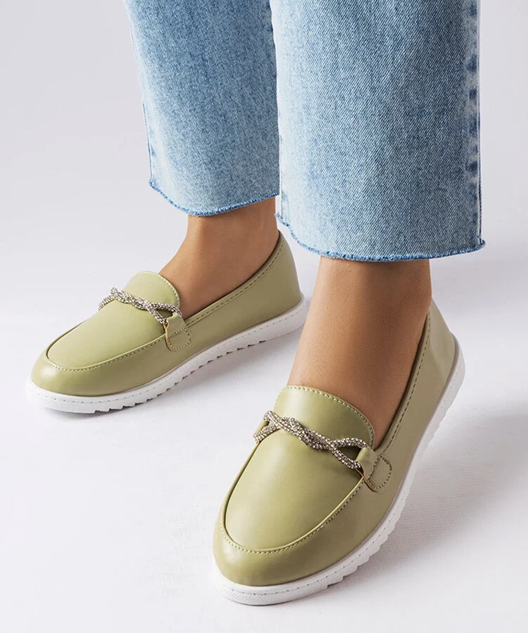 Zielone mokasyny z cyrkoniami Paola