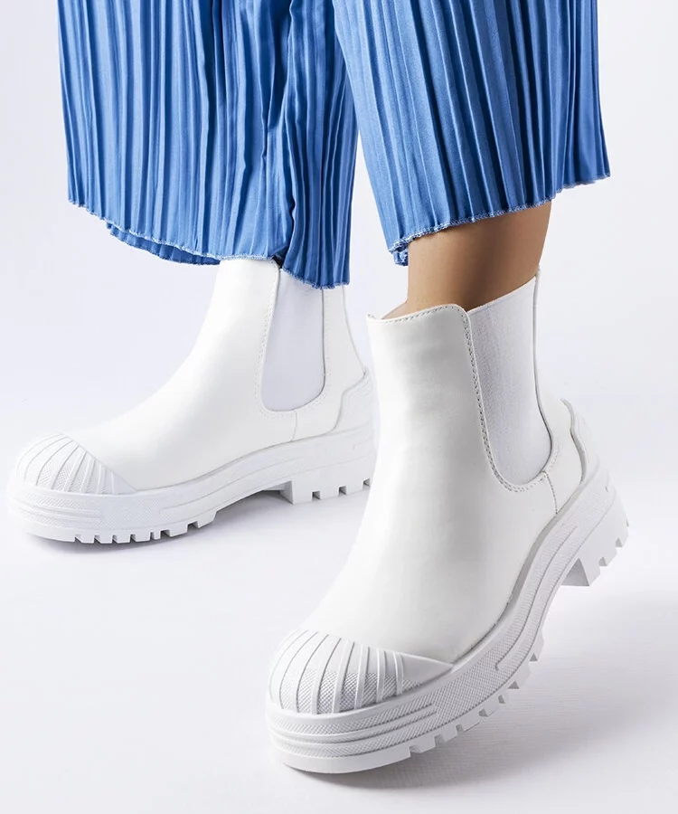 Białe workery z gumowymi wstawkami Lange