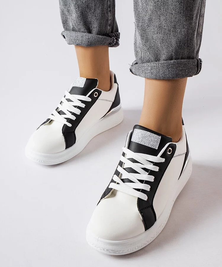 Biało-czarne buty ze srebrnym akcentem Palais