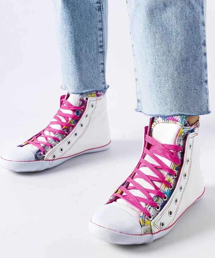 Białe trampki za kostkę w kwiaty Marphisa