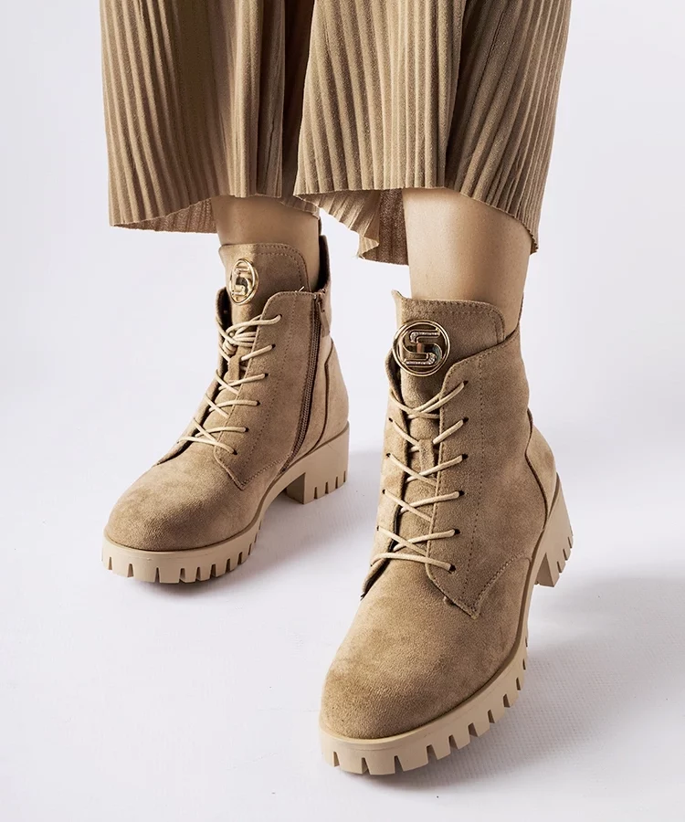 Beżowe ocieplane traperki eko-zamsz Noha