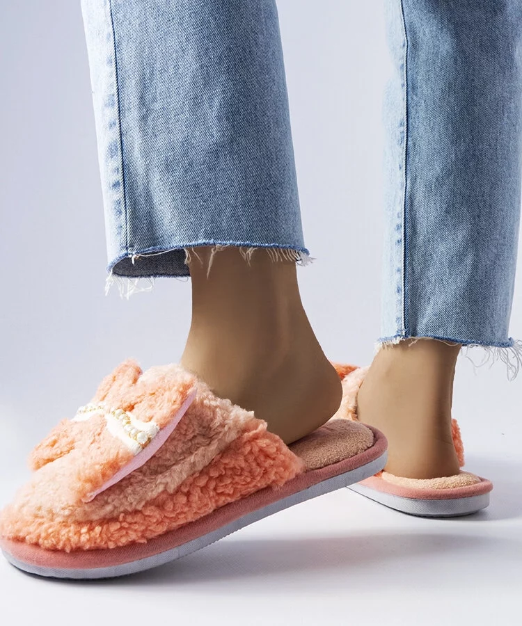 Pomarańczowe kapcie z kokardką Bow