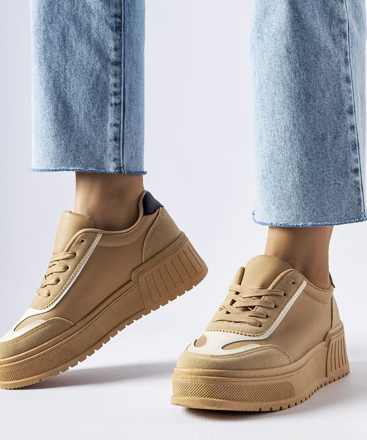 Beżowe sneakersy na grubej platformie Seluci