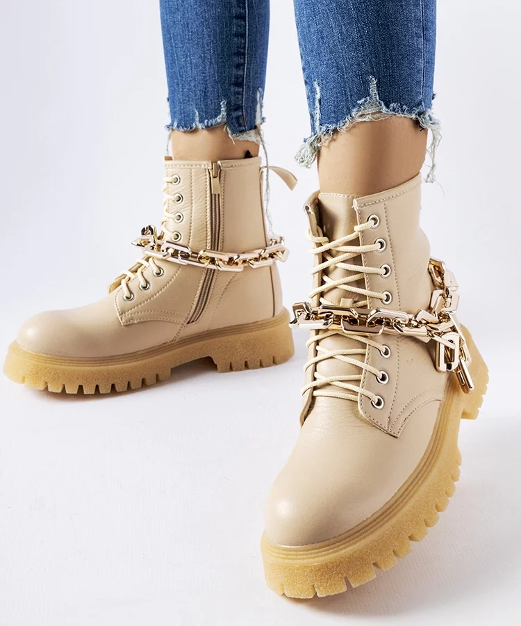 Beżowe trapery z łańcuchem Bowling