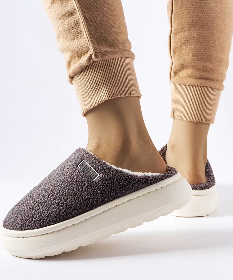 Szare ocieplane kapcie zimowe Big Star MM274134