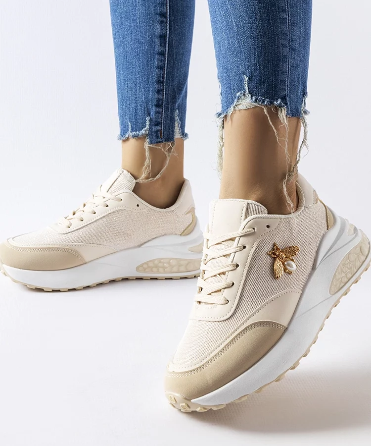 Beżowo-białe sneakersy z ozdobną nitką Acciano