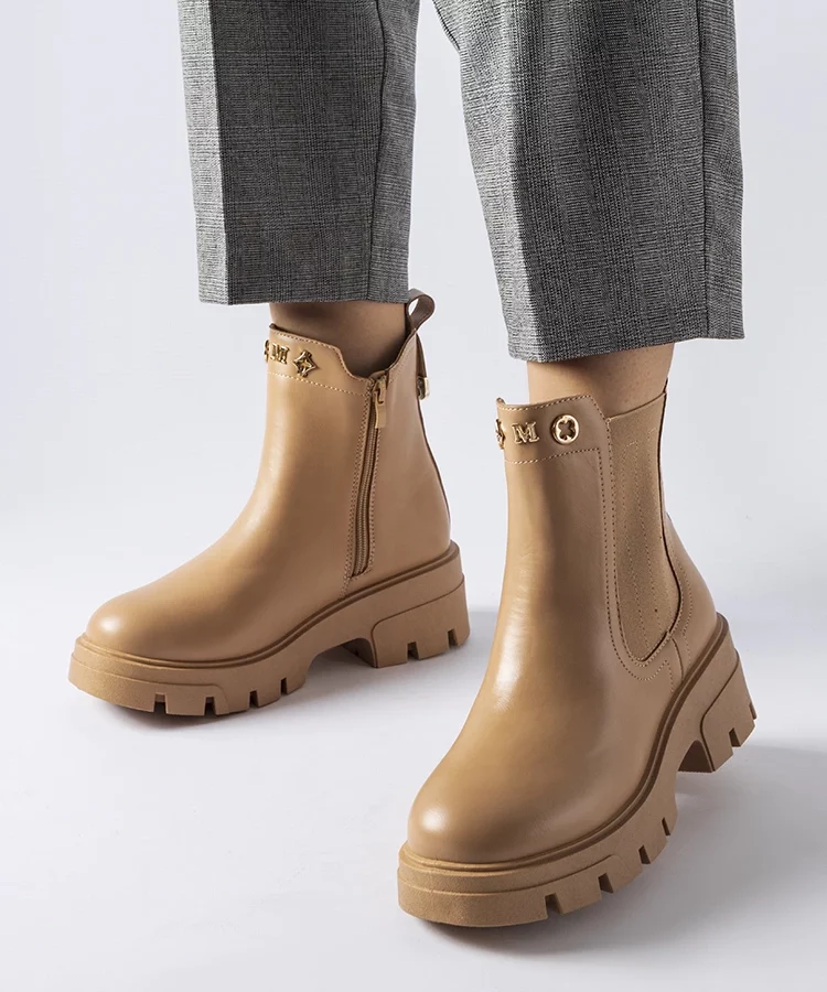 Beżowe ocieplane ozdobne botki Federica