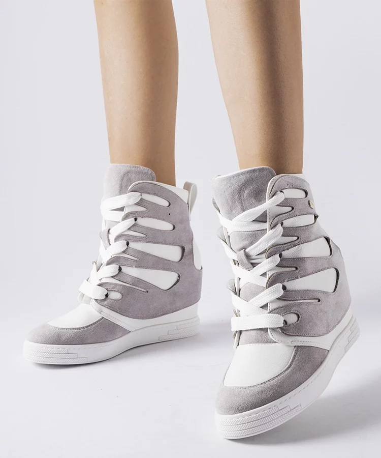 Biało-szare sneakersy na koturnie Pantaleone