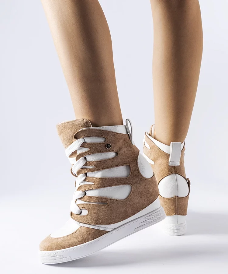 Biało-beżowe sneakersy na koturnie Pantaleone