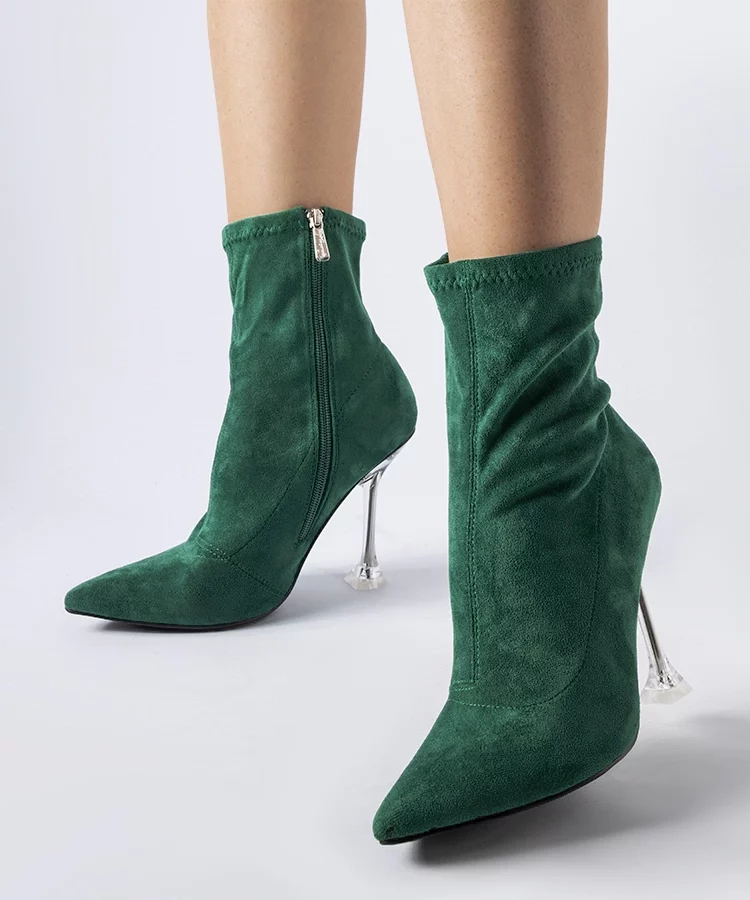 Zielone botki na ozdobnym obcasie Ferguson