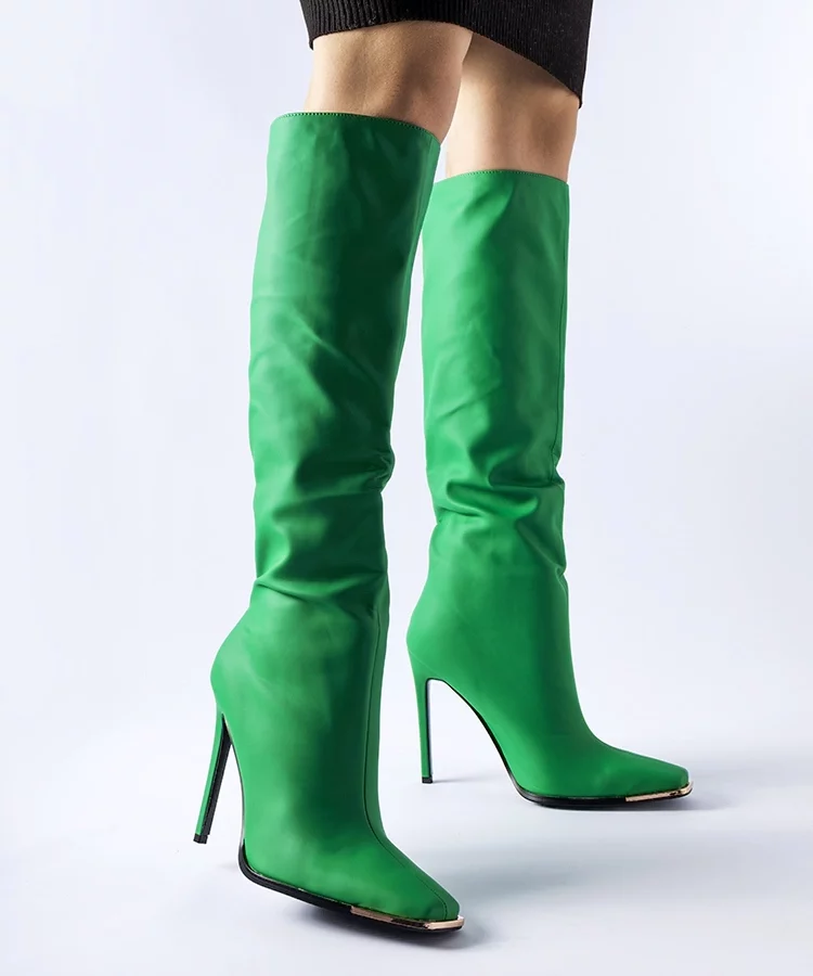 Zielone kozaki na wysokiej szpilce Conjunto