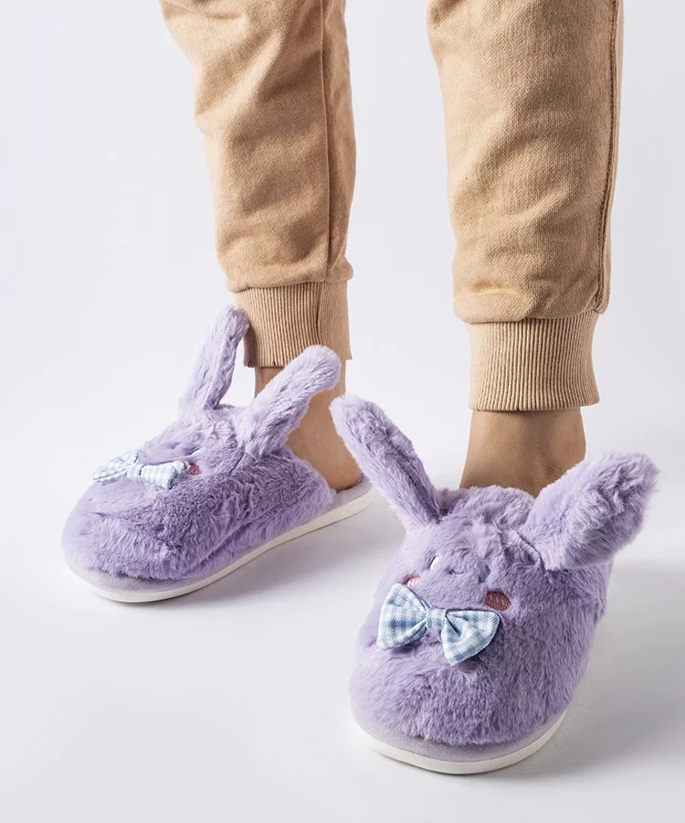 Fioletowe kapcie z uszami i kokardką Bruna