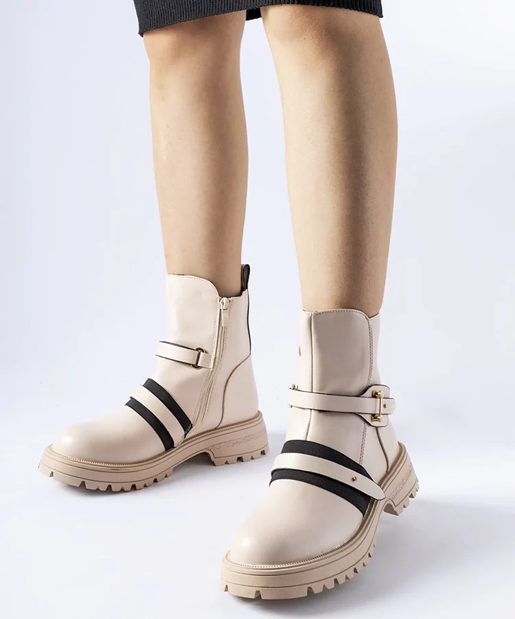 Beżowe ocieplane botki Laderoute