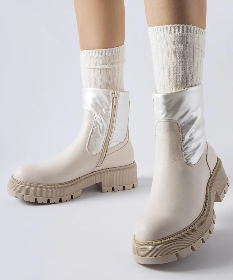 Beżowe botki z ozdobną cholewką Garrett