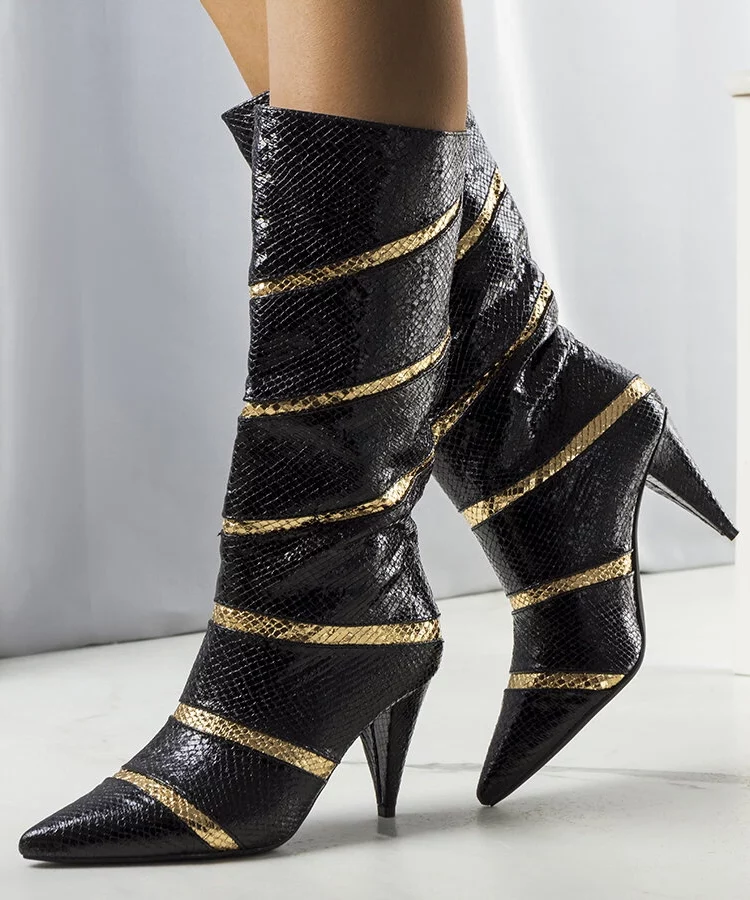 Kozaki damskie czarne na szpilce ocieplane Nevzo