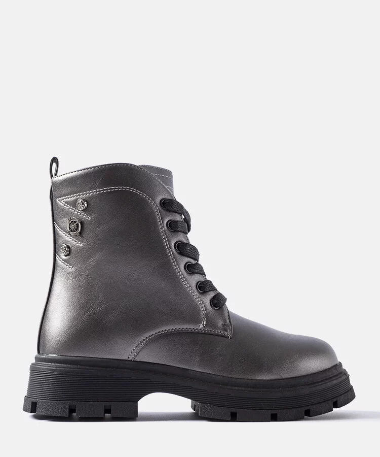 Grafitowe ocieplane botki dziewczęce Basara sznurowane