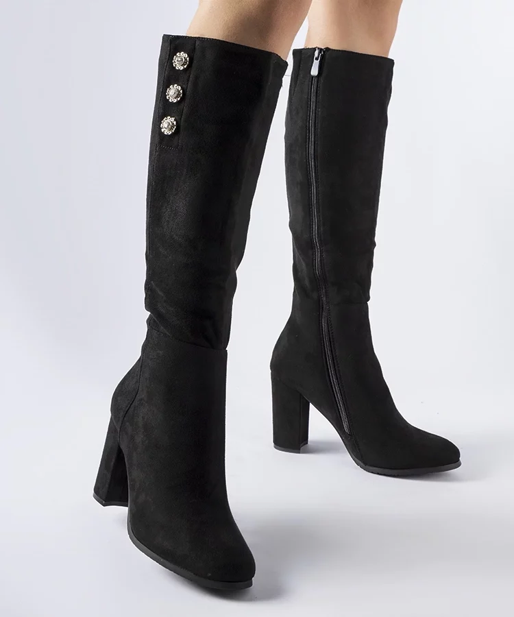 Czarne kozaki ozdobione cyrkoniami Lightning