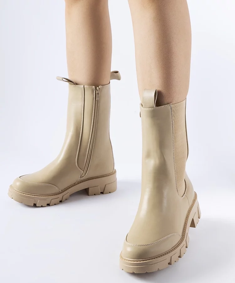 Beżowe masywne ocieplane botki Morbello