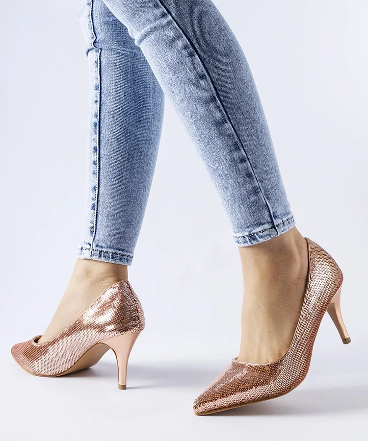 Różowe cekinowe czółenka na szpilce Ernesto