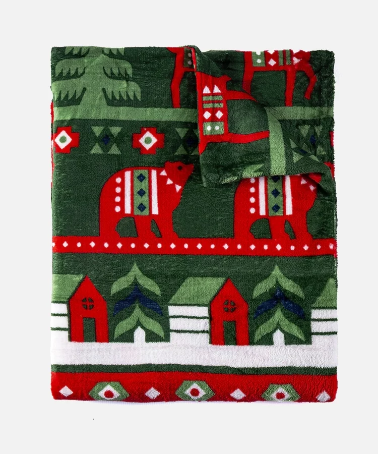 Zielony koc w świąteczne wzory Mary