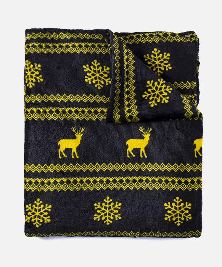 Czarny koc w żółte świąteczne wzory Velma