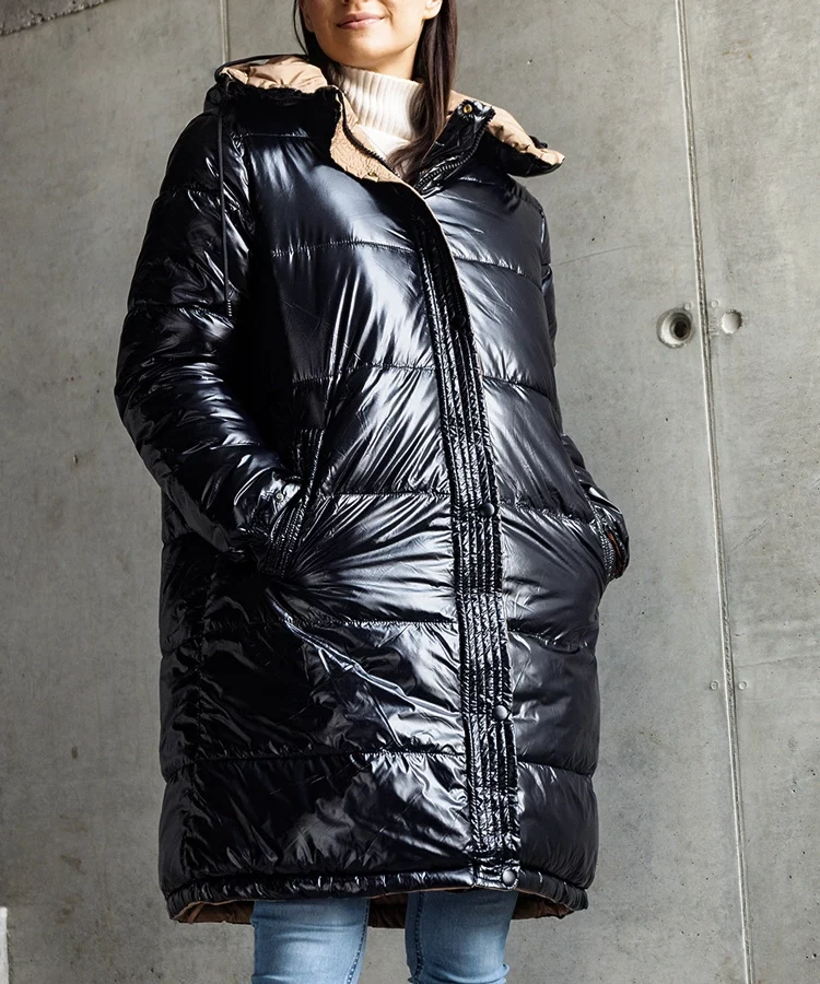 Czarno-brązowa dwustronna długa kurtka Cesario