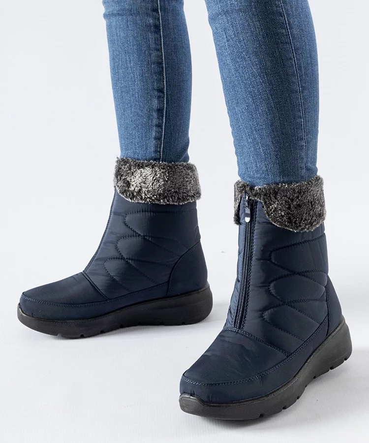 Granatowe śniegowce na koturnie Brownton